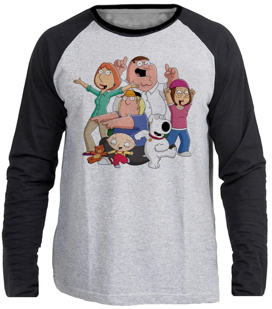 Camiseta manga longa Infantil ou Adulto Family guy desenho tipo simpsons Imagem