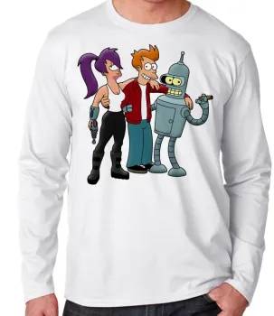 Camiseta manga longa Infantil ou Adulto Futurama robô desenho