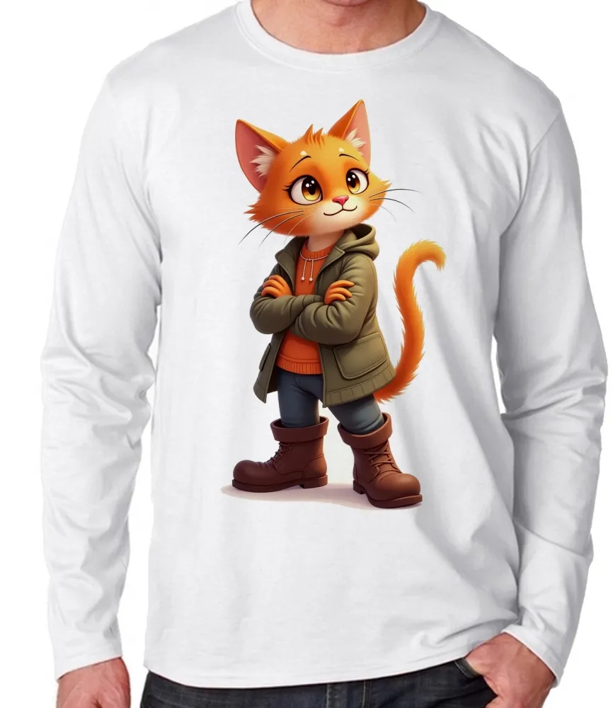 Camiseta manga longa Infantil ou Adulto Gato de botas colorido Imagem