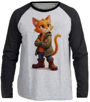 Camiseta manga longa Infantil ou Adulto Gato de botas colorido - Foto 3