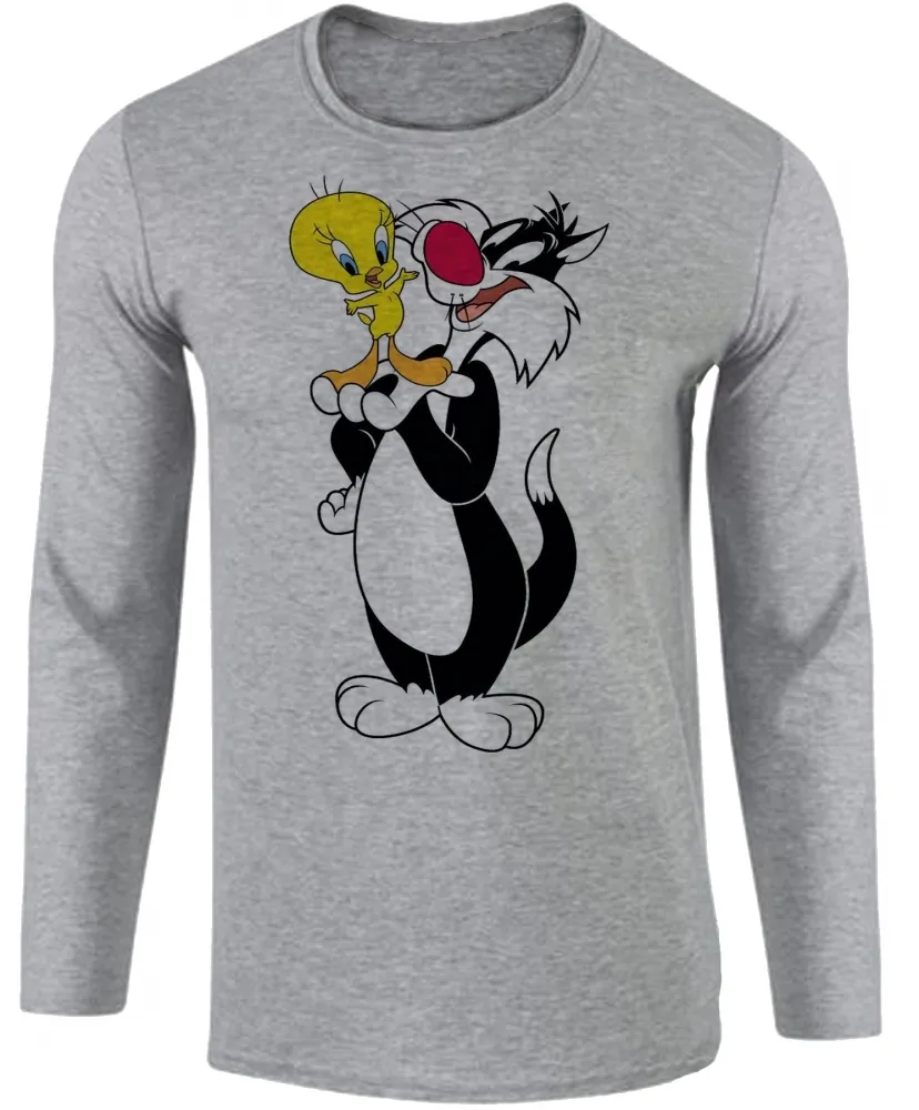 Camiseta manga longa Infantil ou Adulto Gato frajo e Piu piu amigos