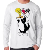 Camiseta manga longa Infantil ou Adulto Gato frajo e Piu piu amigos - Foto 2