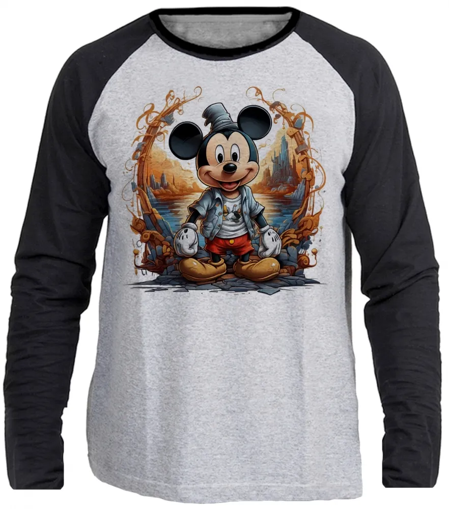 Camiseta manga longa Infantil ou Adulto Mickey mouse chapeu