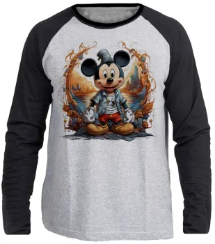 Camiseta manga longa Infantil ou Adulto Mickey mouse chapeu