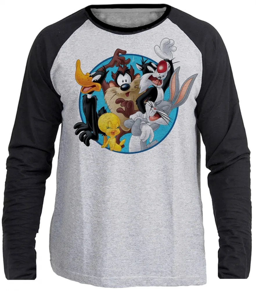 Camiseta manga longa Infantil ou Adulto Perna longa frajola taz mania patolino piu piu