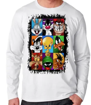 Camiseta Pernalonga frajola taz mania piu piu patolino coiote marvin marciano ligeirinho pepe le pew