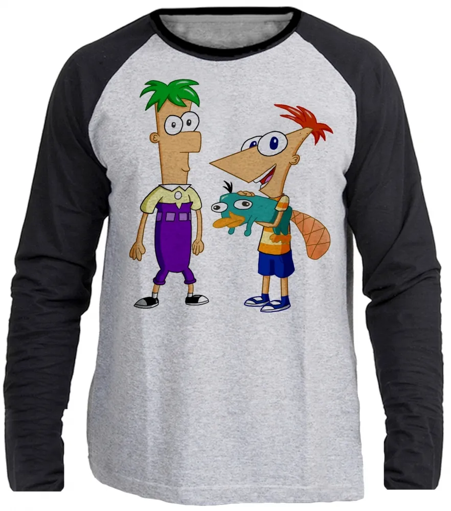 Camiseta manga longa Infantil ou Adulto Phineas e Feb desenho antigo Imagem