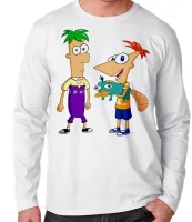 Camiseta manga longa Infantil ou Adulto Phineas e Feb desenho antigo - Foto 3