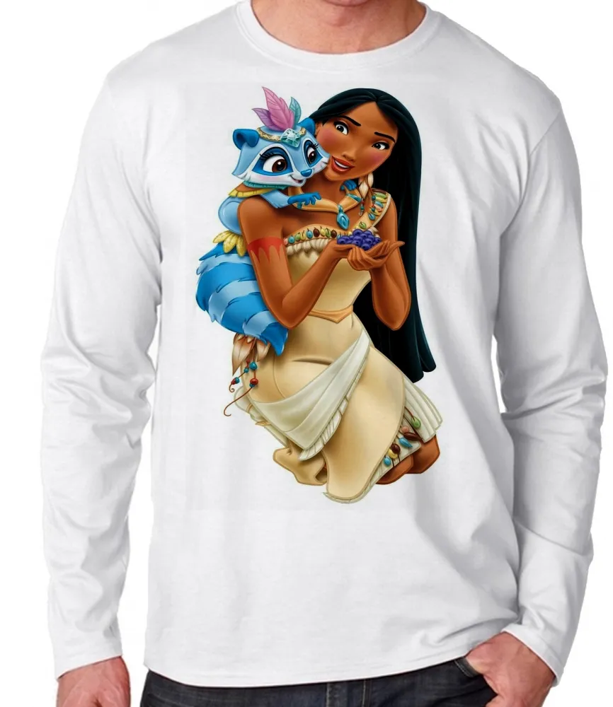 Camiseta manga longa Infantil ou Adulto Pocahontas princesa disney Imagem