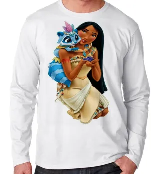 Camiseta manga longa Infantil ou Adulto Pocahontas princesa disney