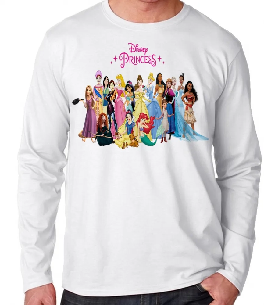 Camiseta manga longa Infantil ou Adulto princesas disney