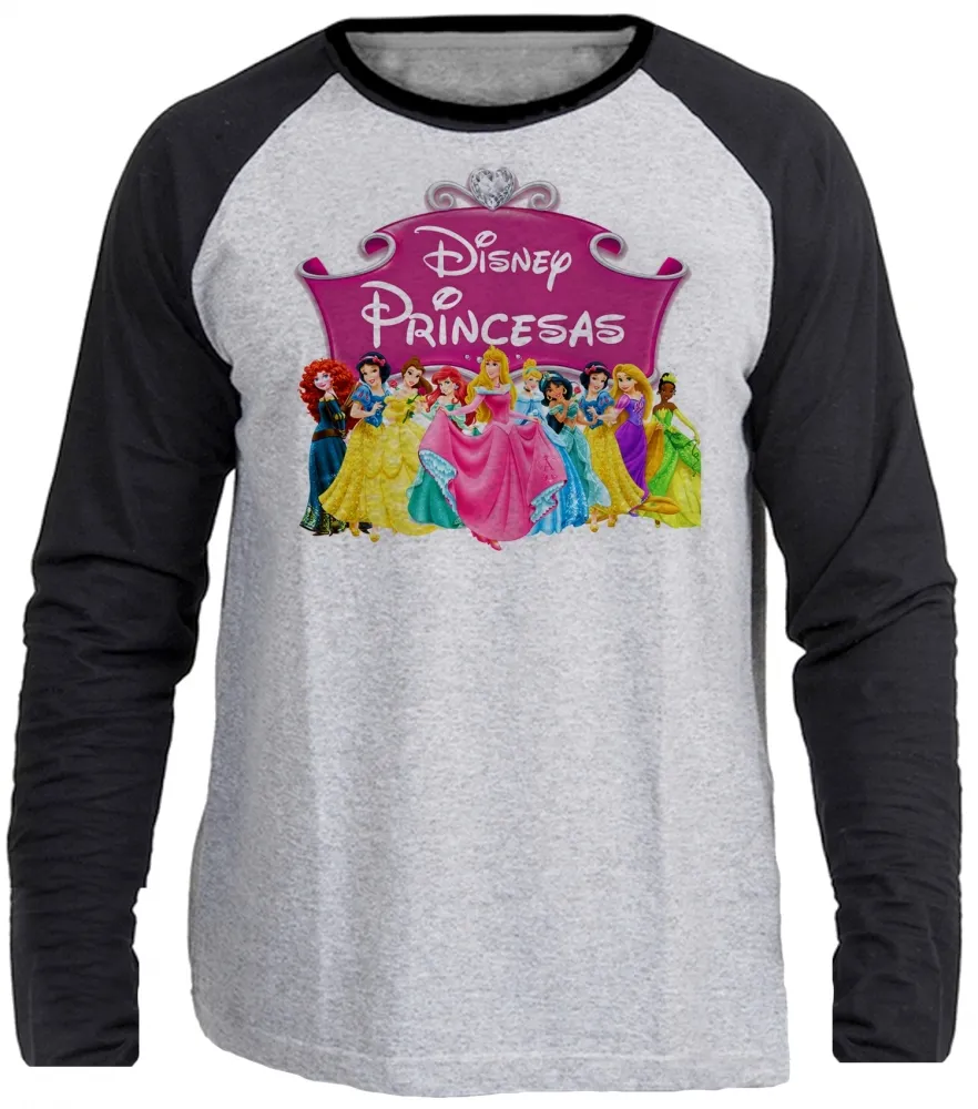 Camiseta manga longa Infantil ou Adulto Princesas disney todas juntas
