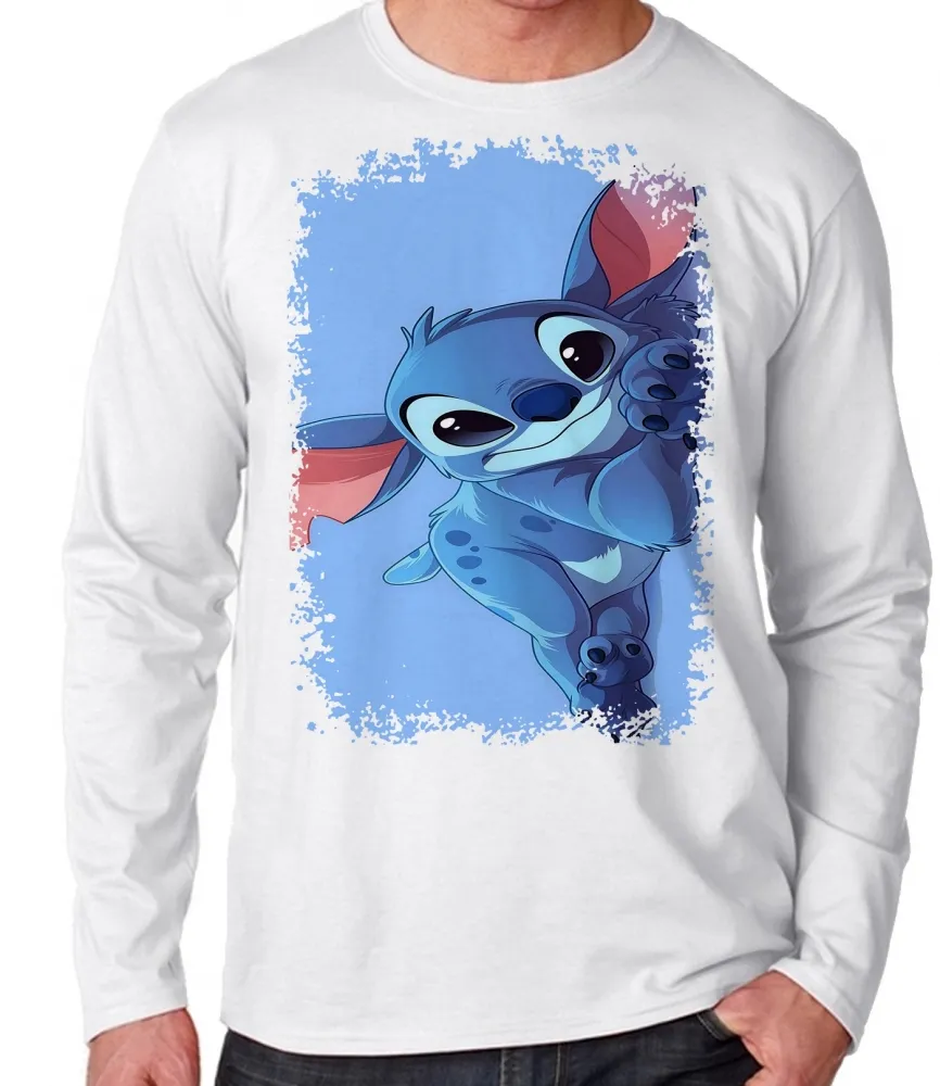 Camiseta manga longa Infantil ou Adulto Stitch lilo coração Imagem