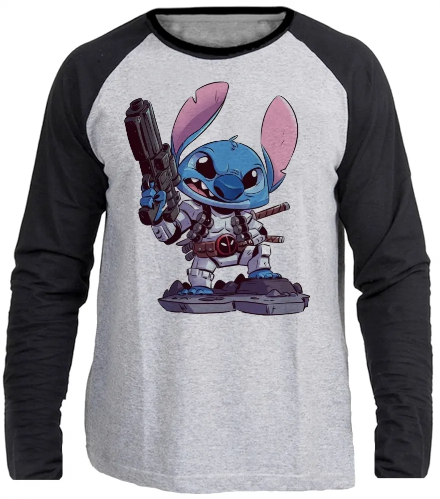 Camiseta manga longa Infantil ou Adulto Stitch lilo deadpool Imagem