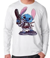 Camiseta manga longa Infantil ou Adulto Stitch lilo deadpool - Foto 3