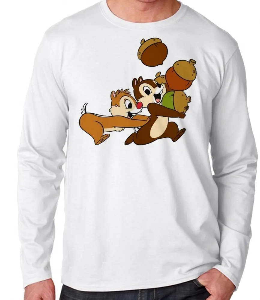 Camiseta manga longa Infantil ou Adulto Tico e Teco esquilo desenho Imagem