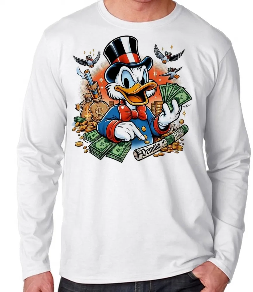 Camiseta manga longa Infantil ou Adulto Tio patinhas dolar ouro rico