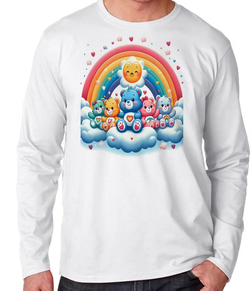 Camiseta manga longa Infantil ou Adulto Ursinhos carinhosos arco iris Imagem
