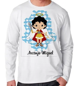 Camiseta manga longa Infantil ou Adulto Arcanjo Miguel Jesus Cristo