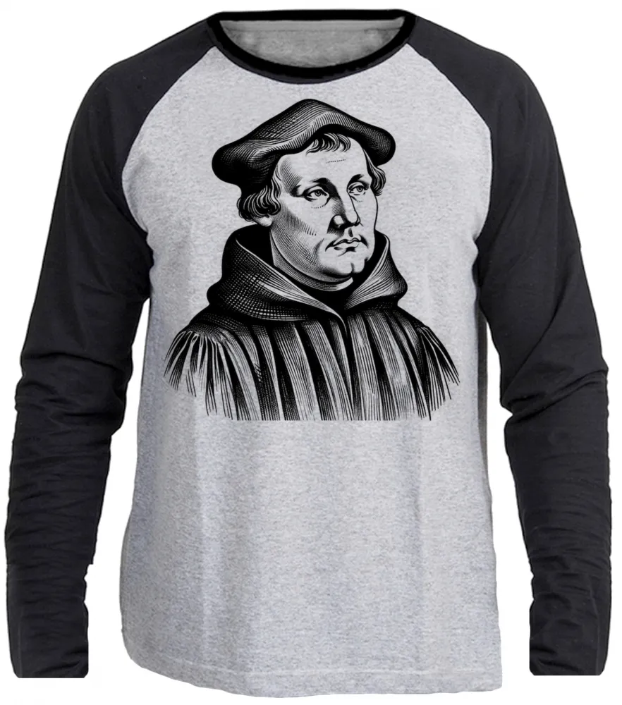 Camiseta manga longa Infantil ou Adulto Martin Lutero Evangelico Protestante Imagem