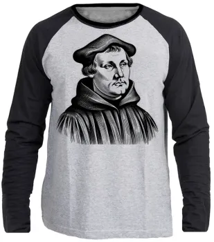 Camiseta manga longa Infantil ou Adulto Martin Lutero Evangelico Protestante