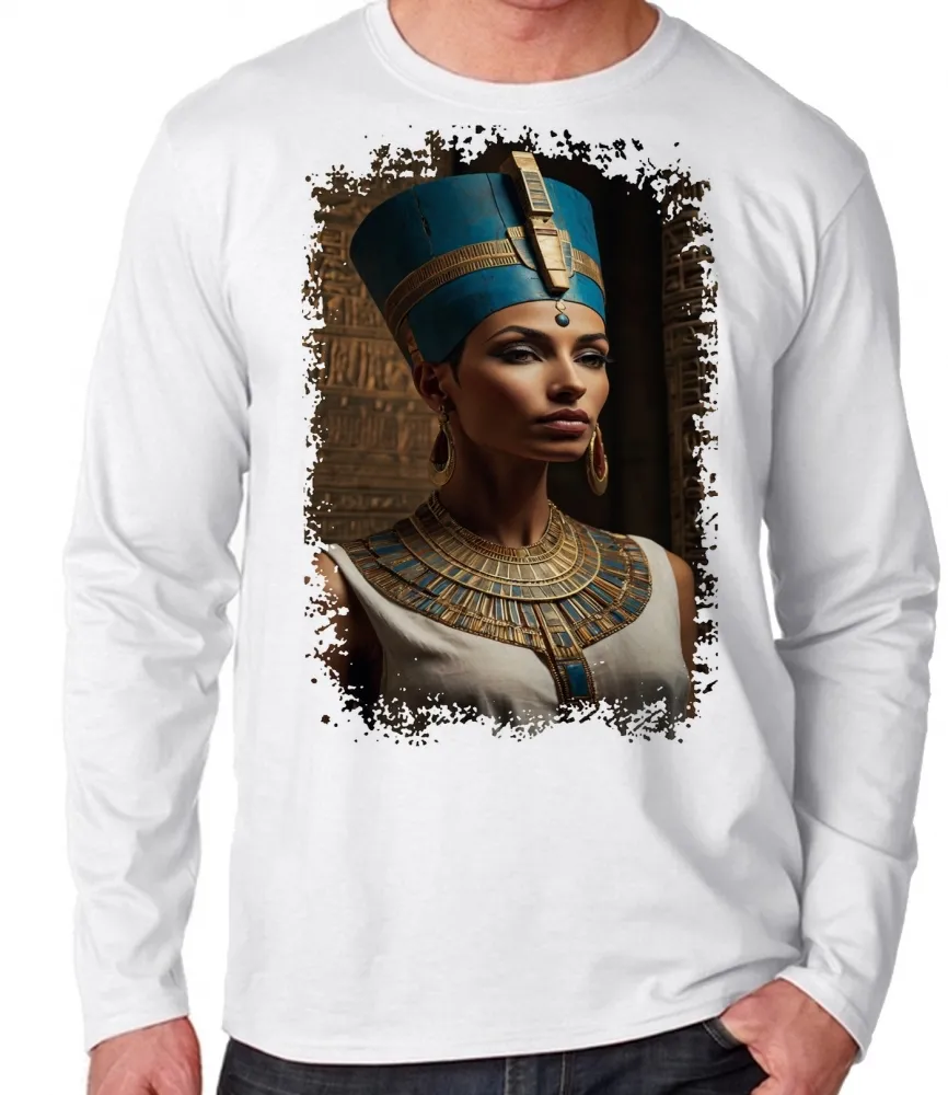 Camiseta manga longa Infantil ou Adulto Nefertite egito piramides