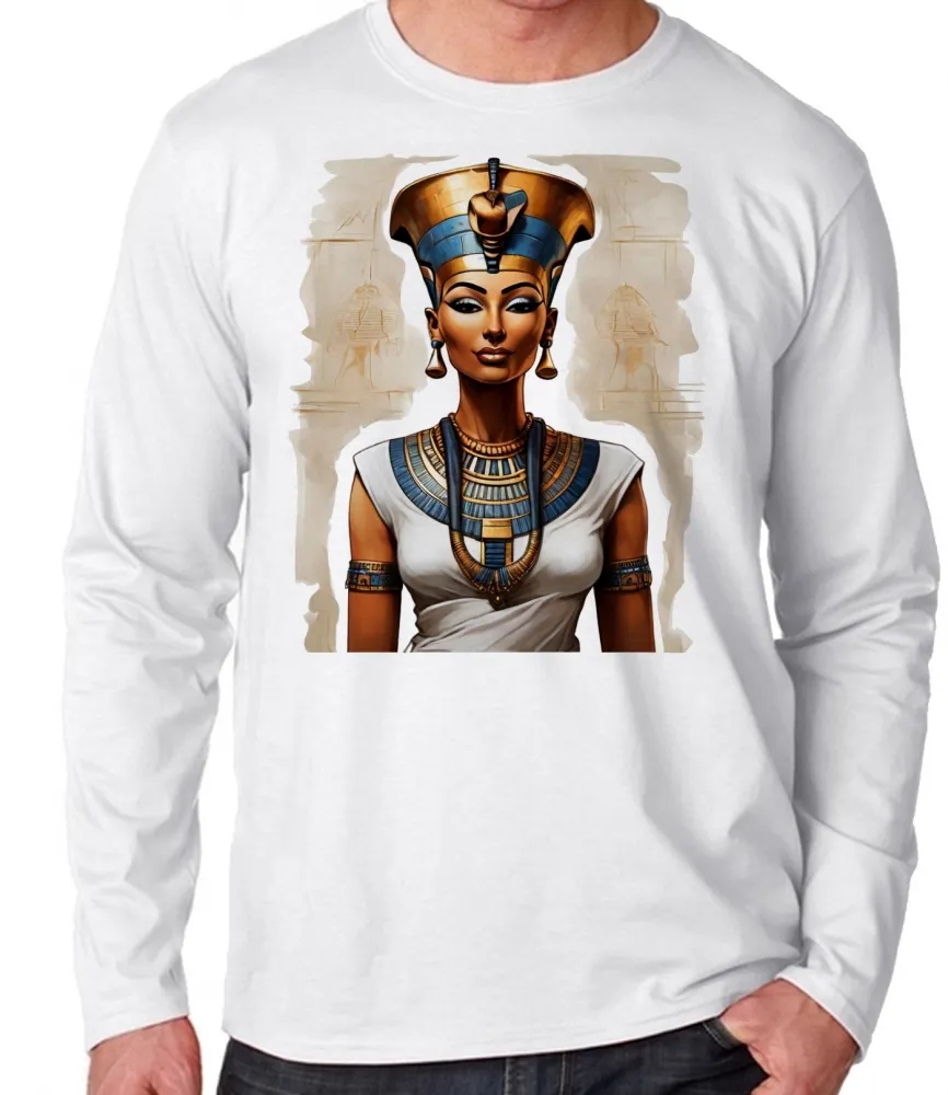 Camiseta manga longa Infantil ou Adulto Nefertite egito rainha cleopatra