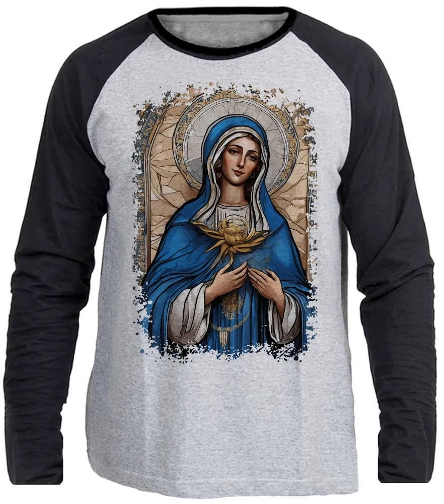 Camiseta manga longa Infantil ou Adulto Nossa Senhora Aparecida Jesus Mãe