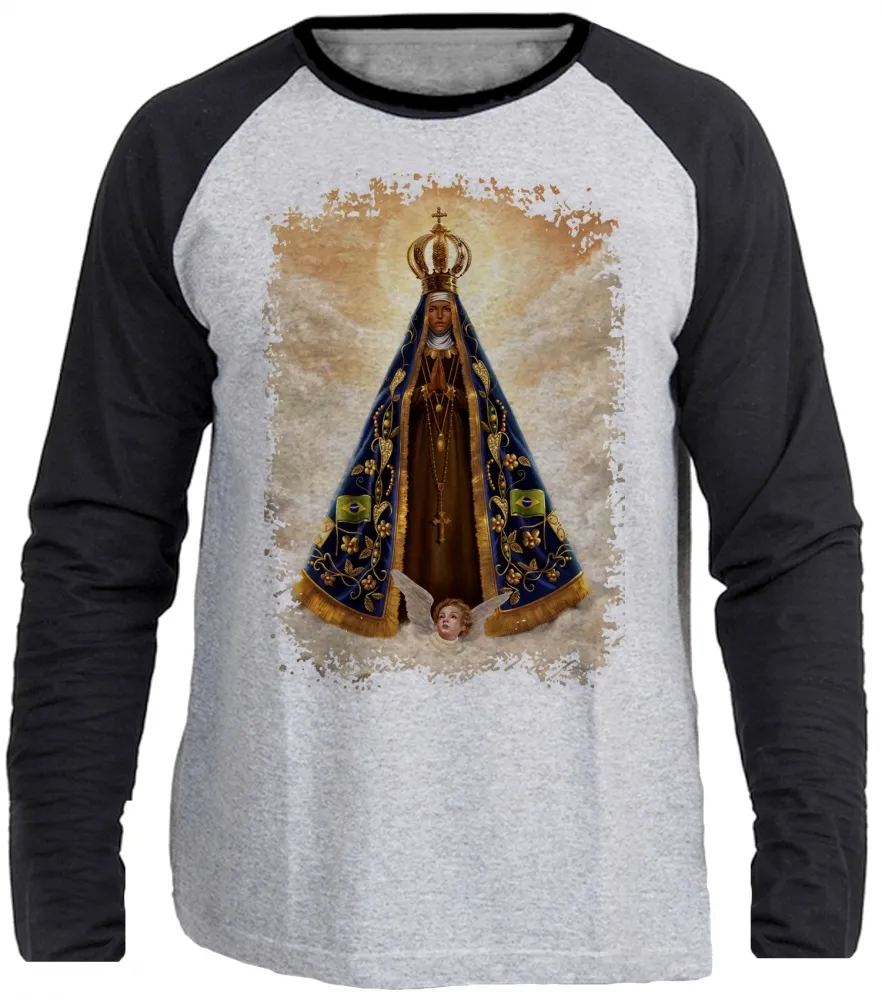 Camiseta manga longa Infantil ou Adulto Nossa Senhora Jesus Rainha