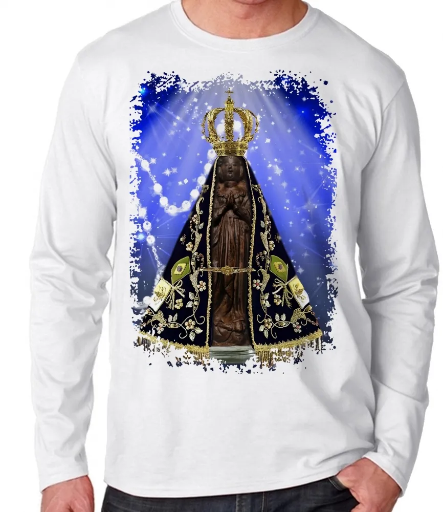 Camiseta manga longa Infantil ou Adulto Nossa Senhora Mãe Jesus Imagem