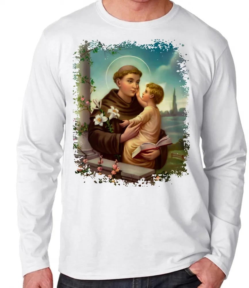 Camiseta manga longa Infantil ou Adulto Santo Antonio Jesus Cristo Imagem