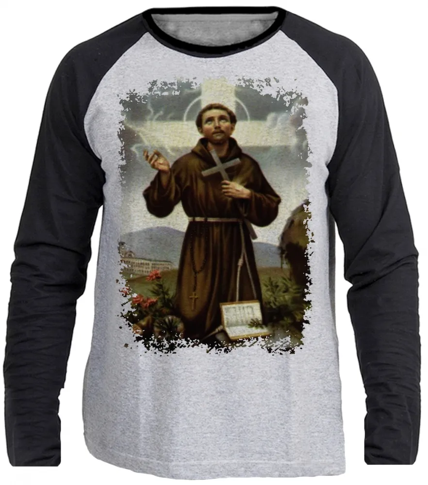 Camiseta manga longa Infantil ou Adulto São Francisco Assis Jesus Cristo Imagem