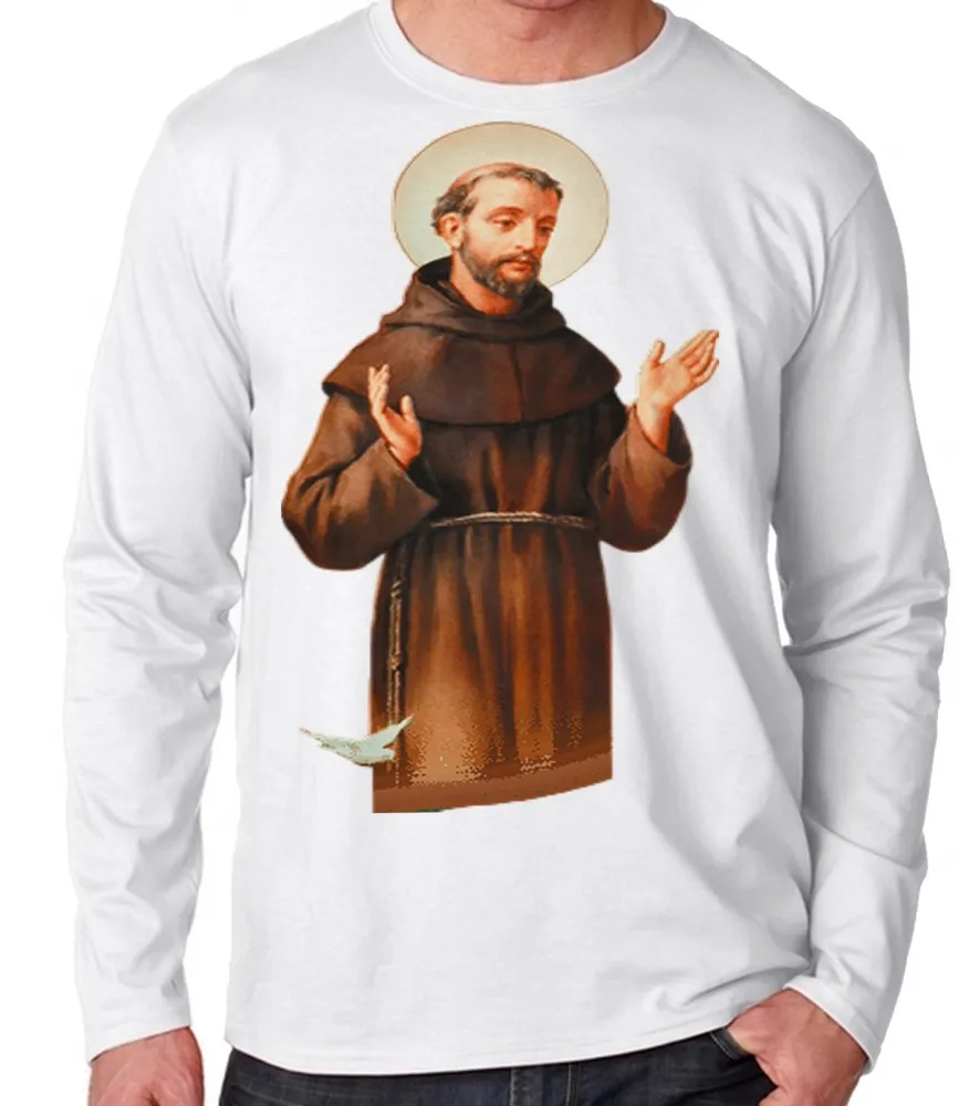 Camiseta manga longa Infantil ou Adulto São Francisco Jesus Cristo