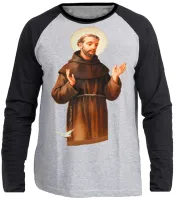 Camiseta manga longa Infantil ou Adulto São Francisco Jesus Cristo - Foto 3