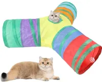 Brinquedo túnel para gatos Y com pelúcias – fácil de guardar cachorro