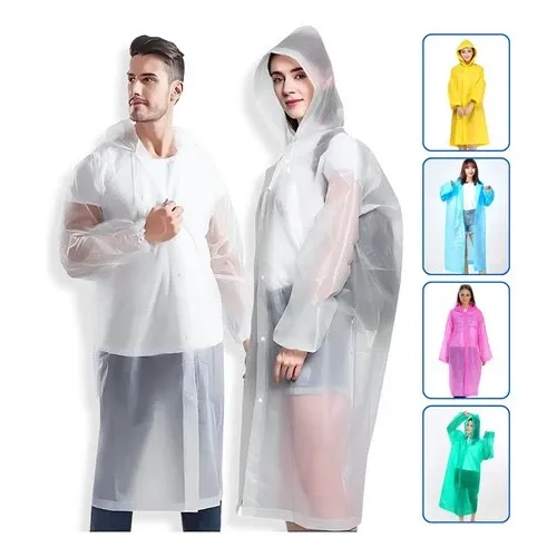Capa Protetora De Chuva Unissex Reutilizável Resistente Com Capuz P/ Passeio Festas Impermeável Imagem