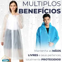 Capa Protetora De Chuva Unissex Reutilizável Resistente Com Capuz P/ Passeio Festas Impermeável - Foto 7