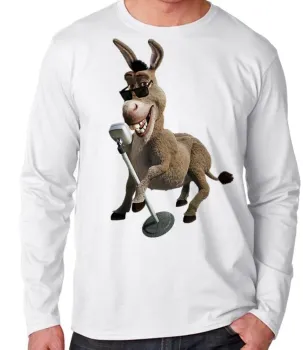 Camiseta manga longa Infantil ou Adulto Burro shrek cantando - Foto 2