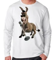 Camiseta manga longa Infantil ou Adulto Burro shrek cantando - Foto 2