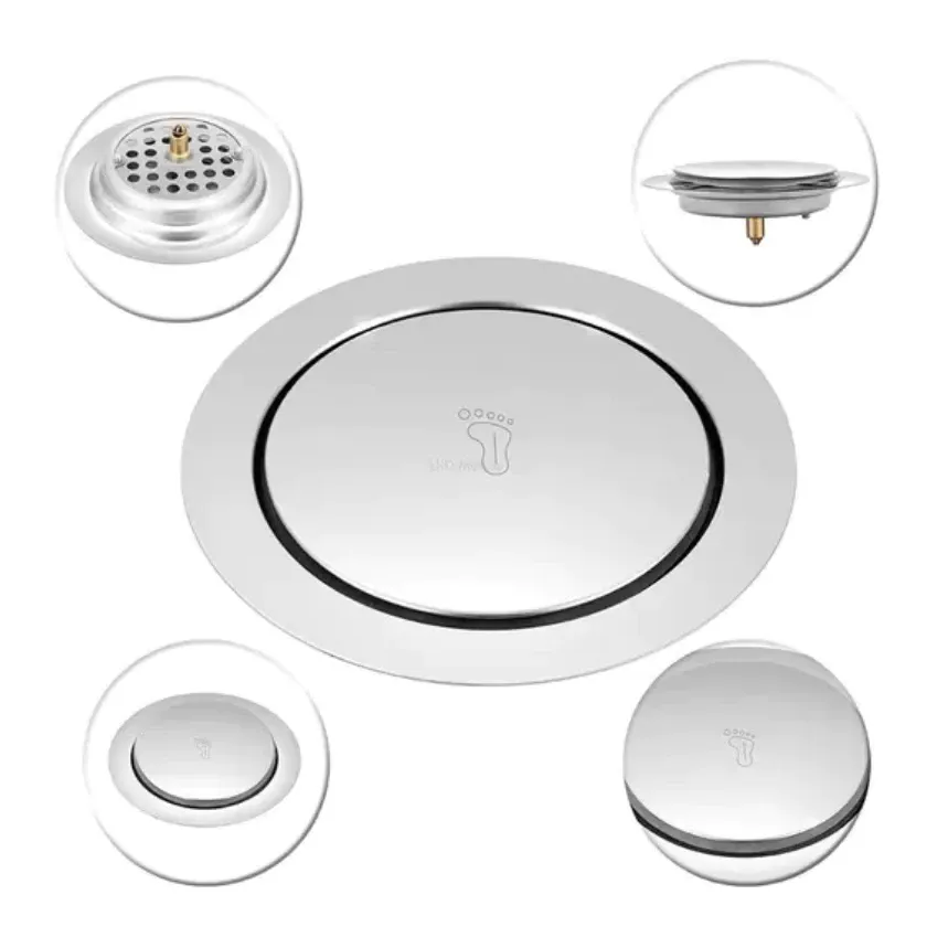 Ralo Click redondo Inteligente 15x15 cm Inox Banheiro Veda Cheiros Imagem