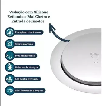 Ralo Click redondo Inteligente 15x15 cm Inox Banheiro Veda Cheiros - Foto 2