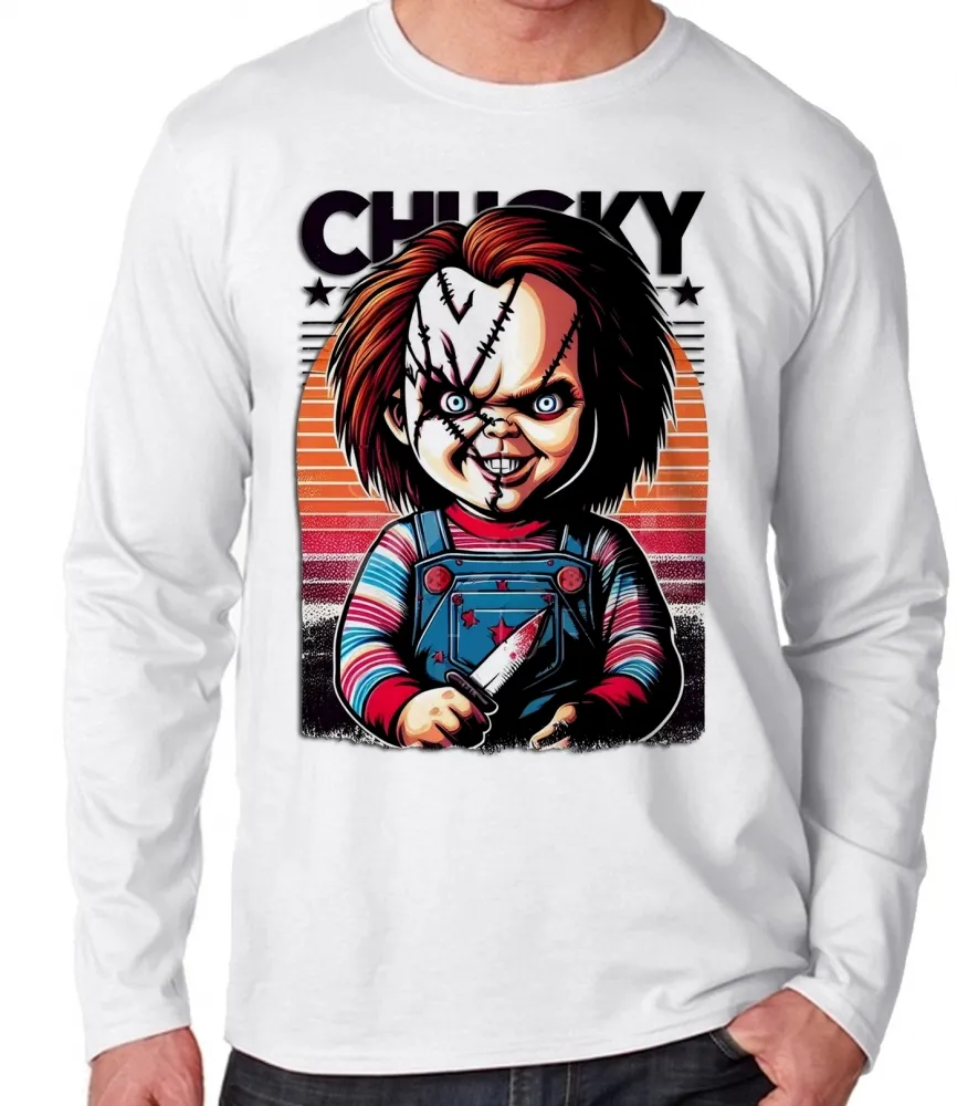 Camiseta manga longa Infantil ou Adulto chucky boneco assassino