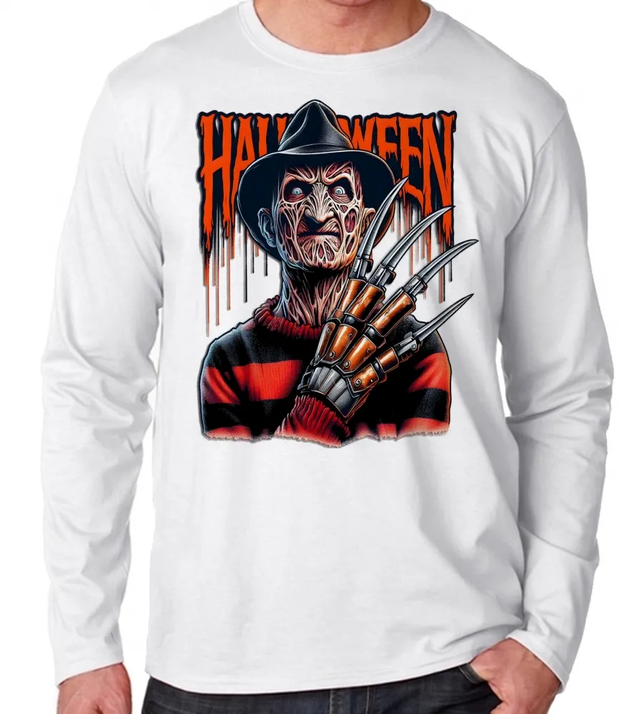 Camiseta manga longa Infantil ou Adulto freddy krueger terror vilão