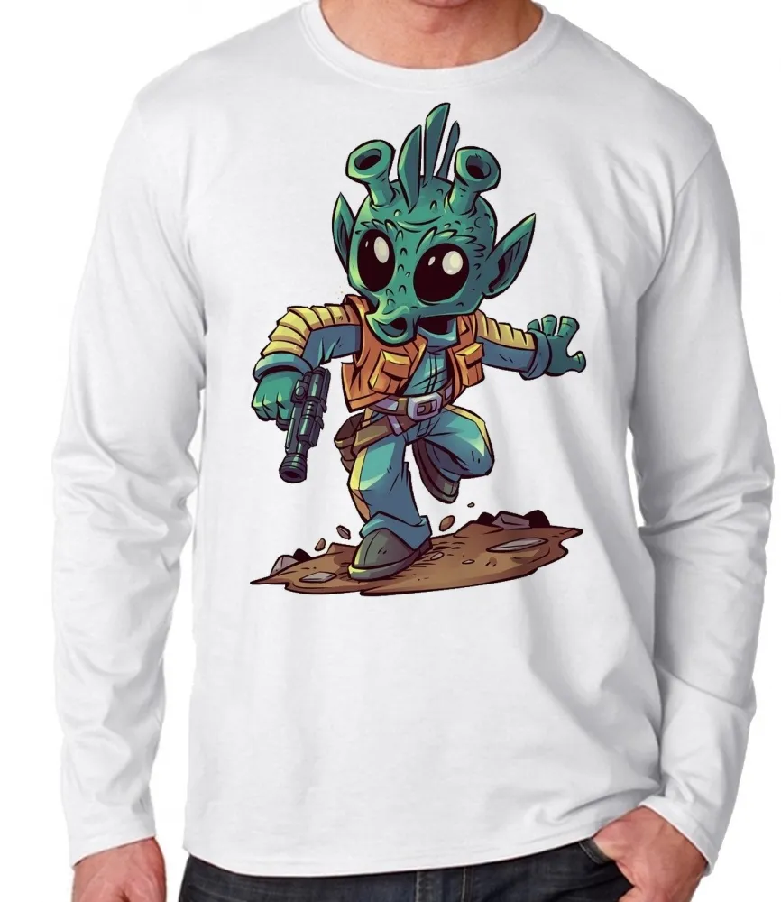 Camiseta manga longa Infantil ou Adulto greedo star wars personagem Imagem