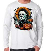 Camiseta manga longa Infantil ou Adulto halloween filme de terror - Foto 3