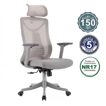  Cadeira Multiregulável NR17 Padova Cinza Mecanismo Sincronizado com Base Piramidal, Braços Reguláveis 3D e Apoio de Cabeça - Foto 2
