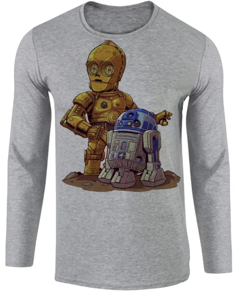 Camiseta manga longa Infantil ou Adulto Robo star wars C 3po r2 d2
