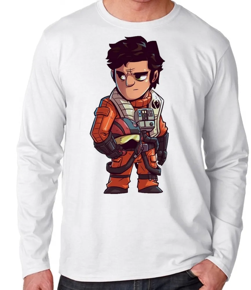 Camiseta manga longa Infantil ou Adulto Star wars piloto Poe Dameron