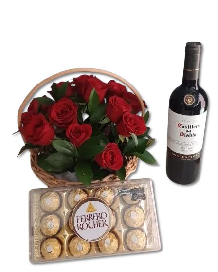 Essência do Amor 20 Rosas com vinho Imagem