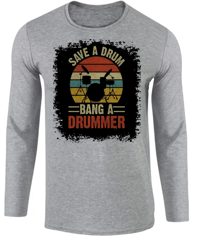 Camiseta manga longa Infantil ou Adulto Bateria baterista rock musica Imagem